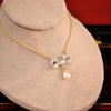 Blessed Little Antique Diamond & Pearl Bow Necklace