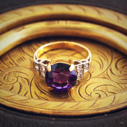 Vibrant Vintage Amethyst & Diamond Dress Ring