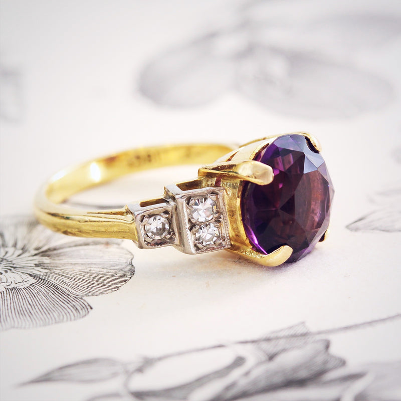 Vibrant Vintage Amethyst & Diamond Dress Ring