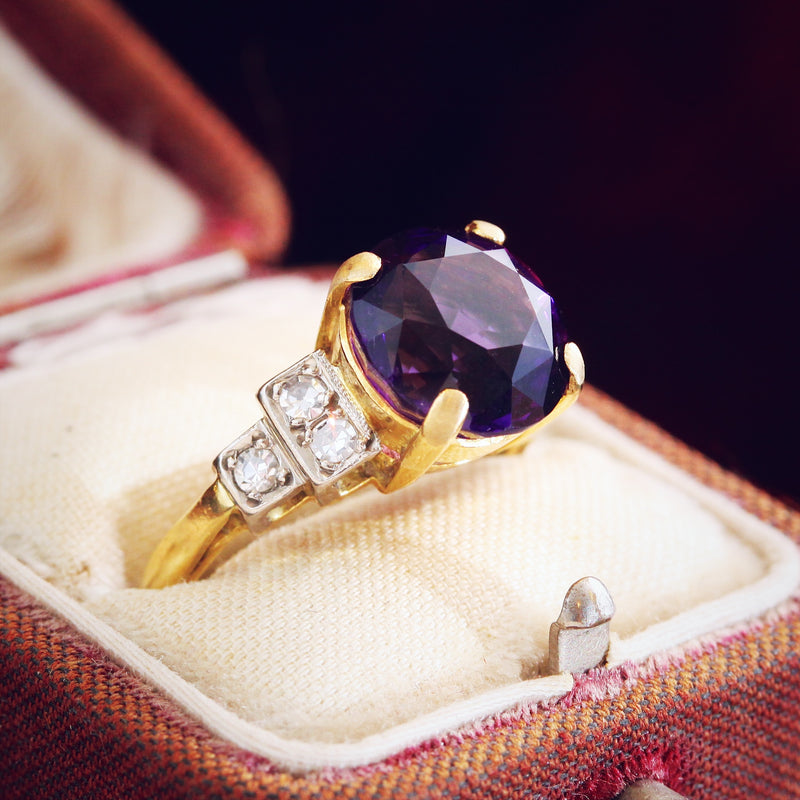 Vintage Amethyst Diamond Cluster Ring 4.5ct Amethyst – Antique Jewellery  Online