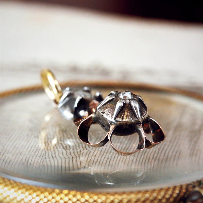 Tiny Antique Silver & Rose Cut Diamond Pendant