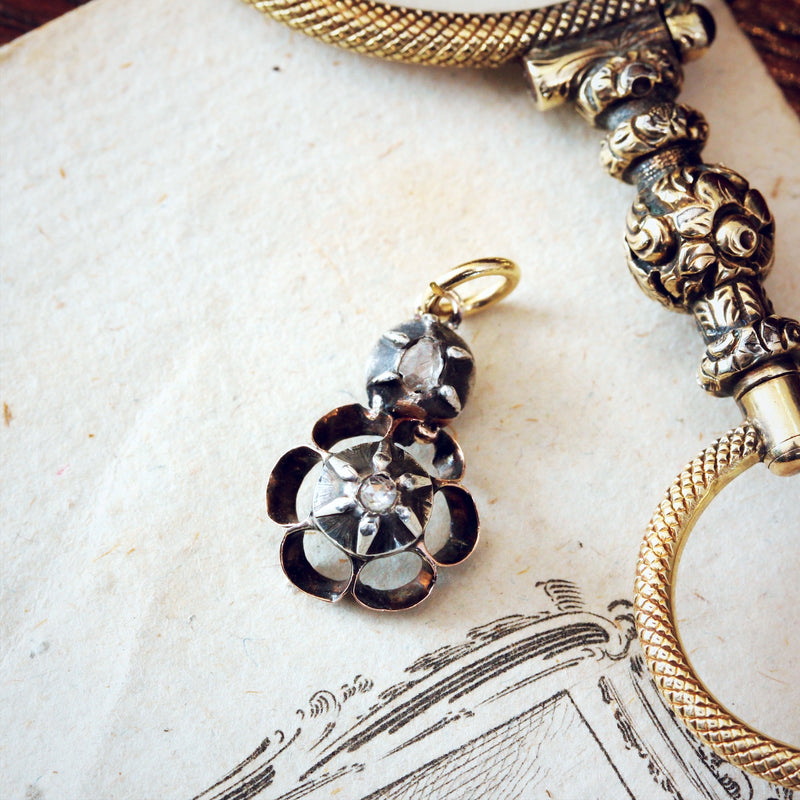 Tiny Antique Silver & Rose Cut Diamond Pendant