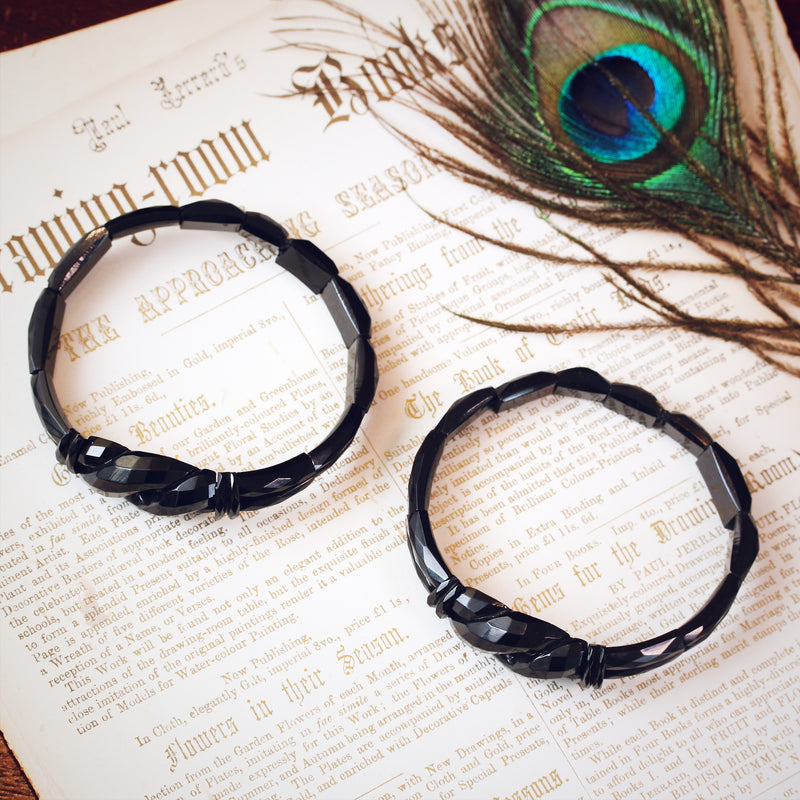 Matching Pair of Victorian Whitby Jet Snake Bracelets