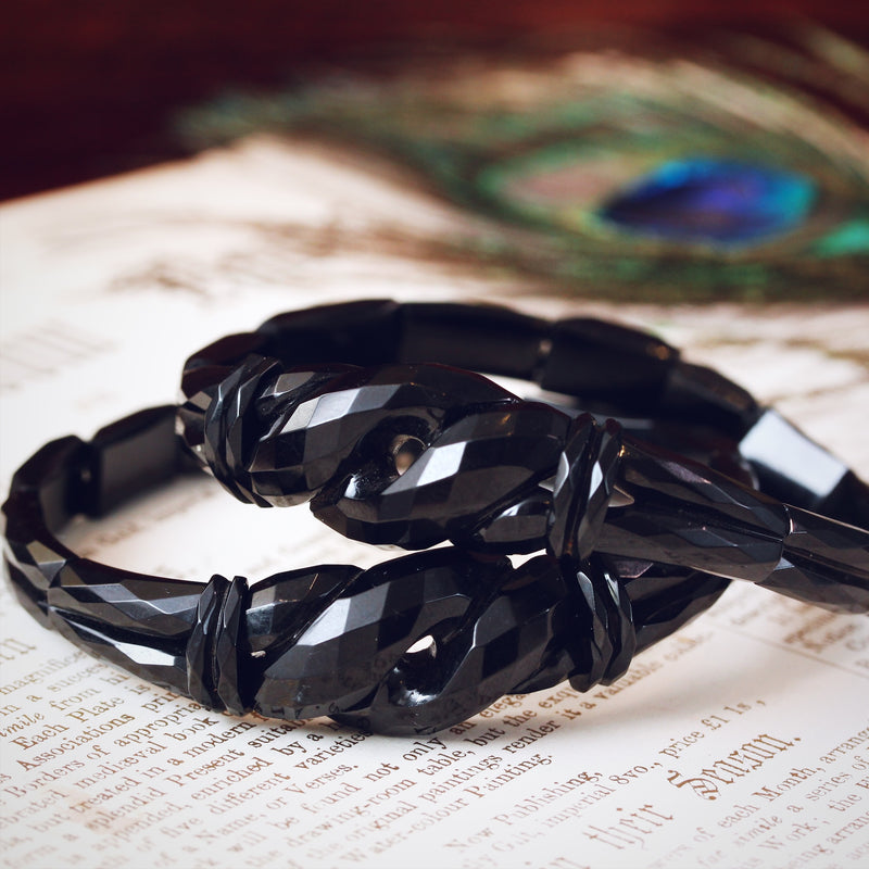 Matching Pair of Victorian Whitby Jet Snake Bracelets