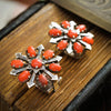 Vintage Mid Century Mexican Coral Silver Earrings