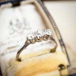 Antique Hand Cut Diamond Trilogy Engagement Ring