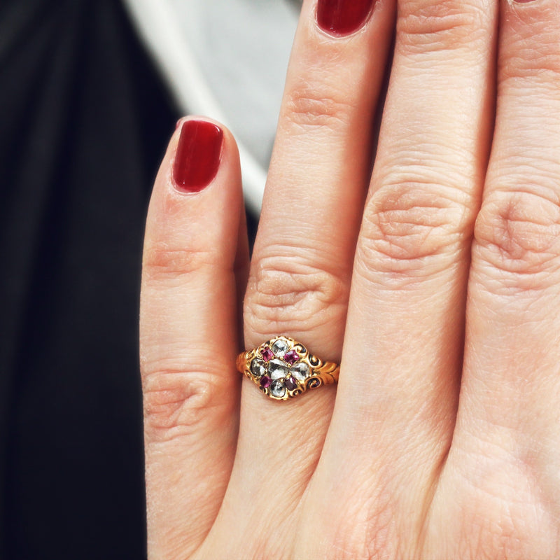 Scarce & Beautiful Ruby & Diamond Cluster Ring