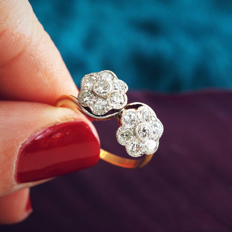 Vintage Double Daisy 'Toi et Moi' Diamond Ring