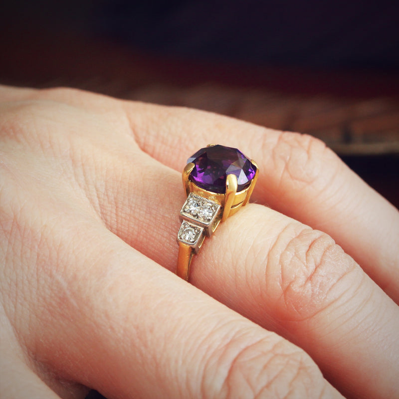 Vibrant Vintage Amethyst & Diamond Dress Ring