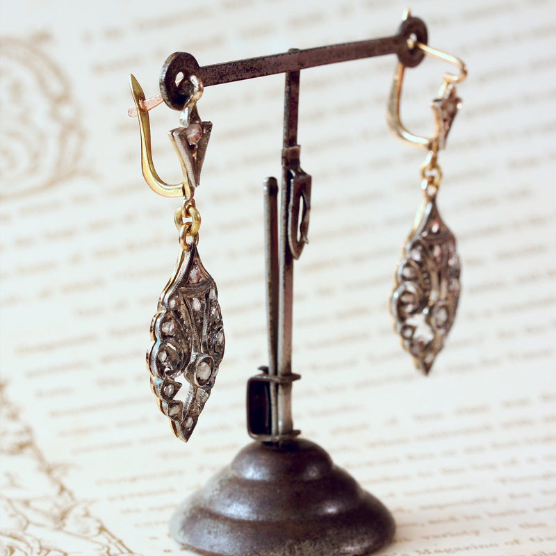 Vintage Rose Cut Diamond Drop Earrings