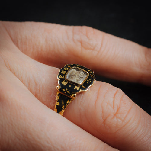 Sentimental Antique Victorian Date 1857 Enamelled Mourning Ring