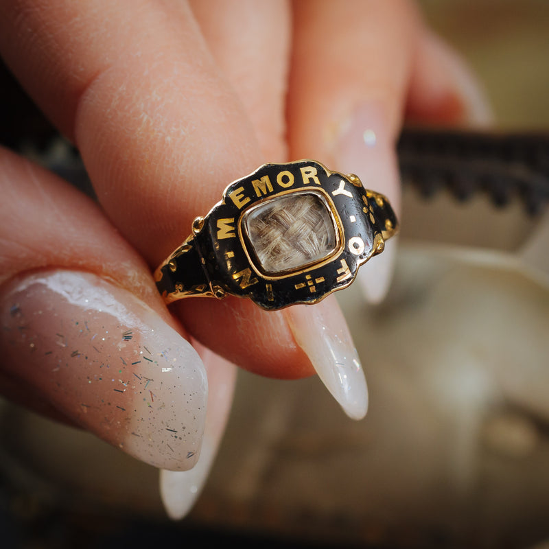 Sentimental Antique Victorian Date 1857 Enamelled Mourning Ring