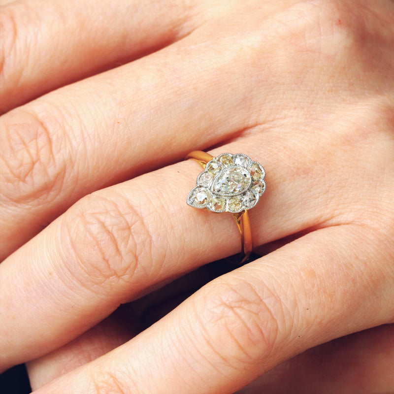 Pear Shaped Hand Cut Diamond Cluster Ring