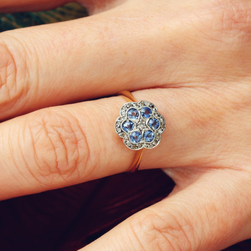 Delightful Blossom! Sapphire & Diamond Cluster Ring