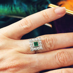 Vintage Emerald & Diamond Cluster Ring