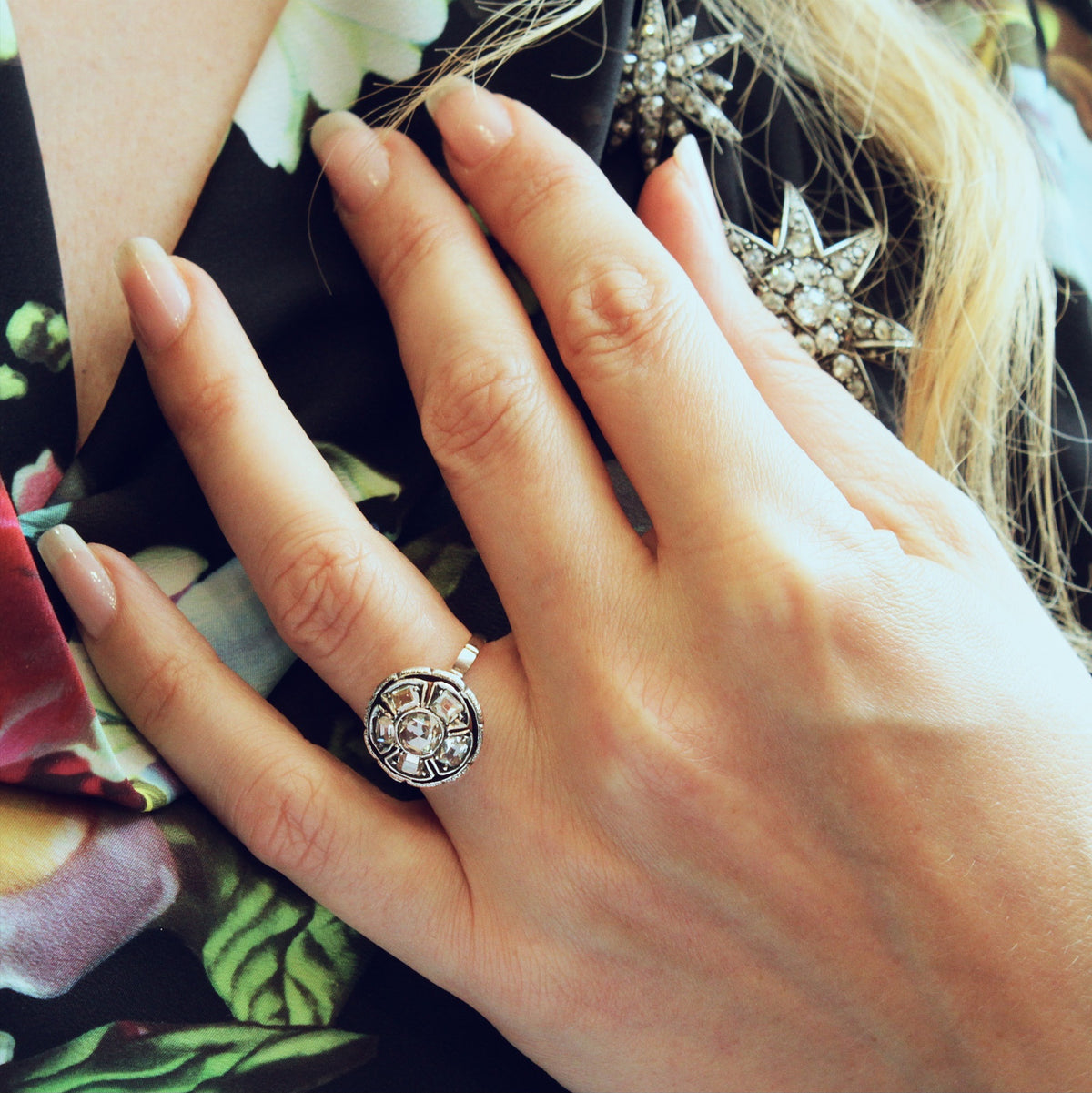 Unique!! Table Cut Diamond Rosette Cluster