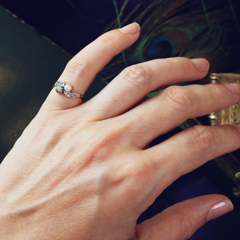 Vintage Art Nouveau Diamond & Pearl Ring