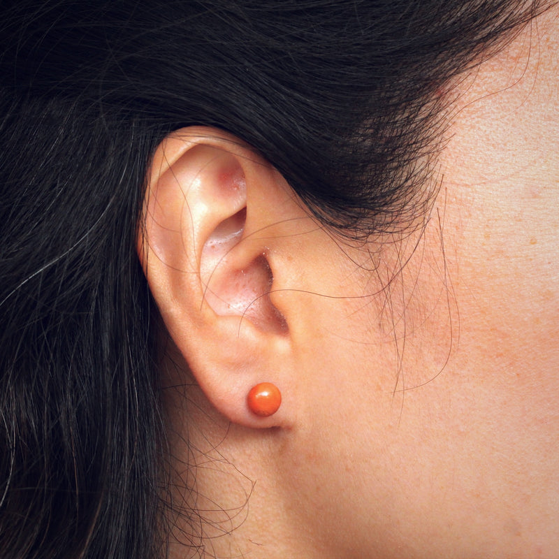 Antique Cabochon Coral Stud Earrings