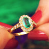 Darling! Pretty Vintage Emerald & Diamond Cluster Ring