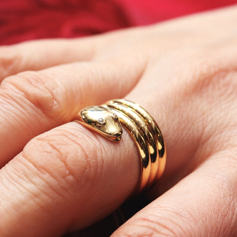 Antique Date 1898 18ct Gold & Diamond Snake Ring