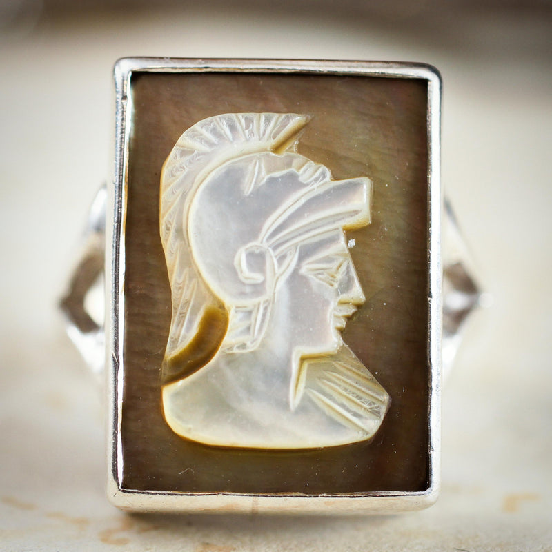 Statement Hand Carved Centurion Shell Cameo Ring