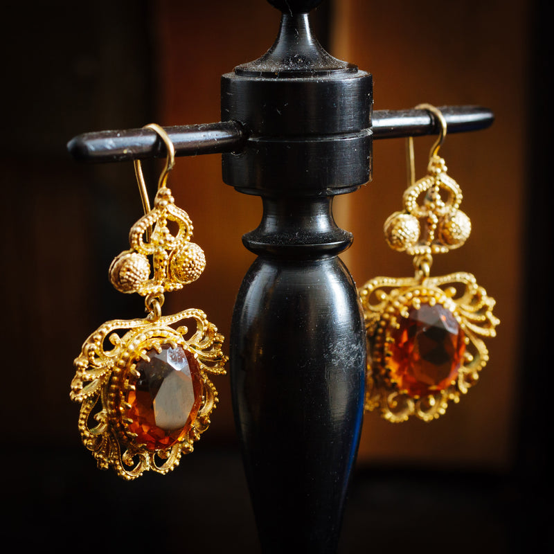 Georgian Style Dark Cognac Citrine Earrings Demi Parure