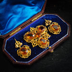 Georgian Style Dark Cognac Citrine Earrings Demi Parure