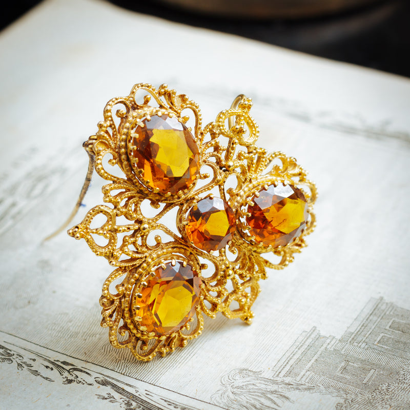 Georgian Style Dark Cognac Citrine Earrings Demi Parure