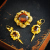 Pristine Antique Victorian Gold Work set of Citrine Earrings and Brooch