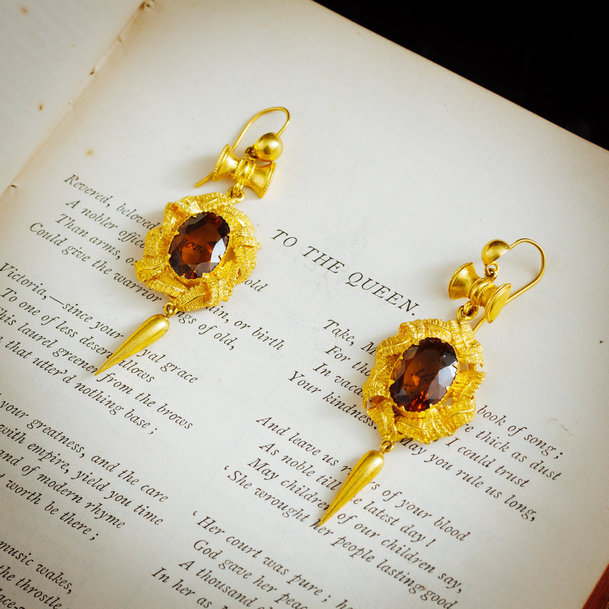 Pristine Victorian Gold Work Citrine Earrings & Brooch