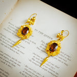 Pristine Victorian Gold Work Citrine Earrings & Brooch