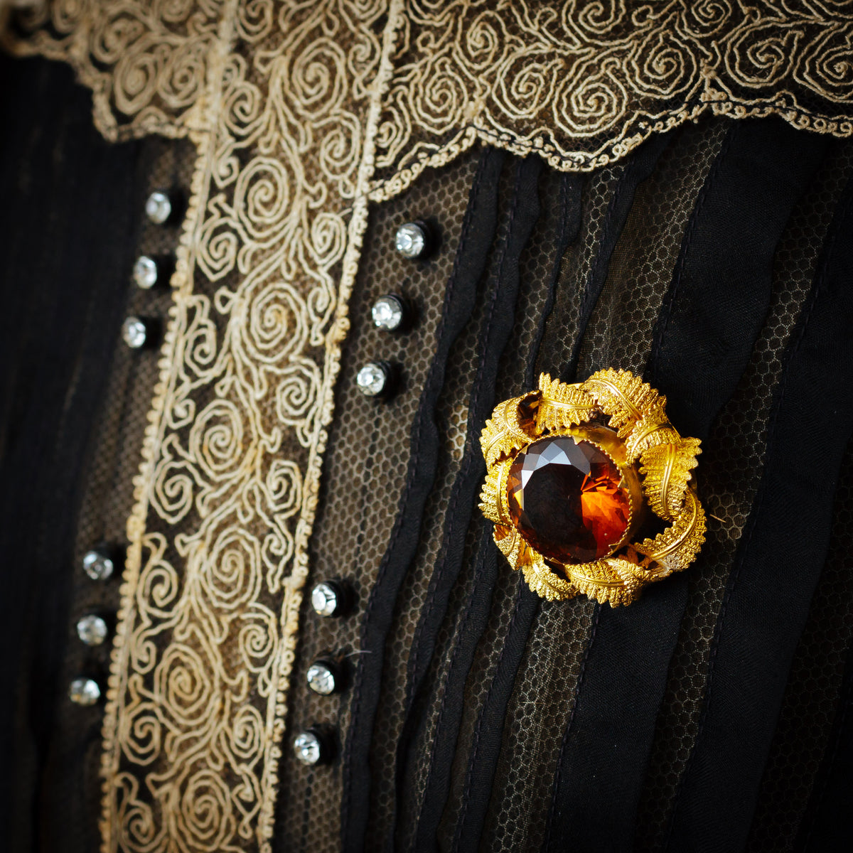 Pristine Antique Victorian Gold Work set of Citrine Earrings and Brooch