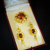 Pristine Antique Victorian Gold Work set of Citrine Earrings and Brooch