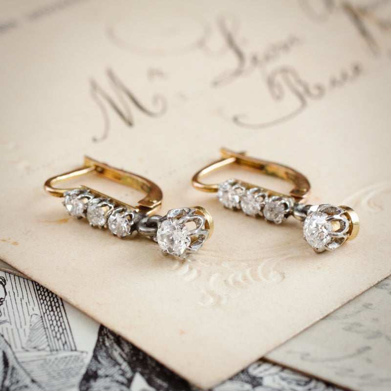 Antique Diamond Drop Earrings Lever Back Fittings