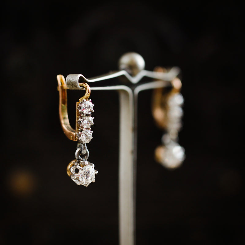 Antique Diamond Drop Earrings Lever Back Fittings