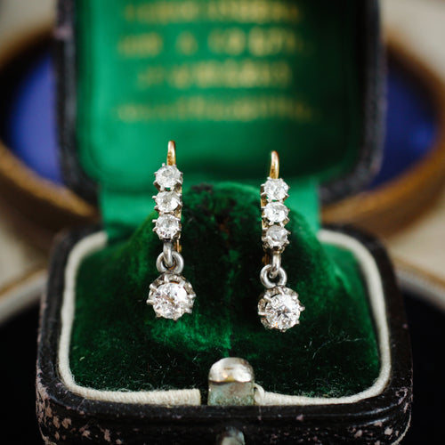 Antique Diamond Drop Earrings Lever Back Fittings