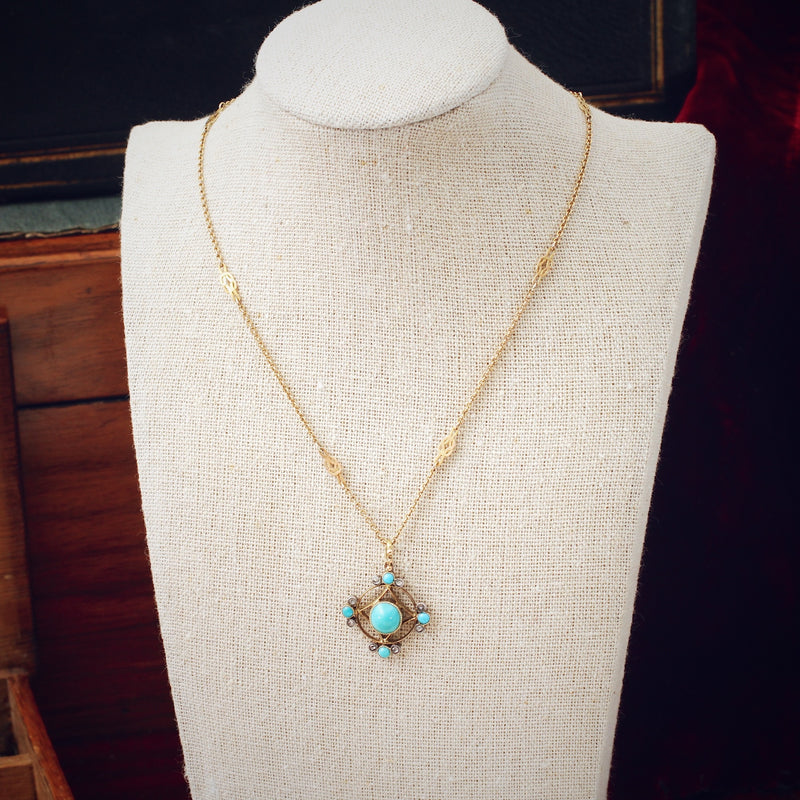 Antique Edwardian Turquoise & Diamond Pendant