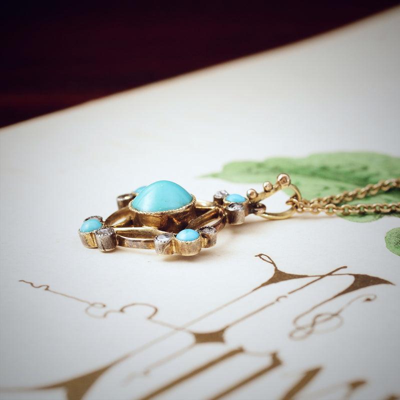 Antique Edwardian Turquoise & Diamond Pendant