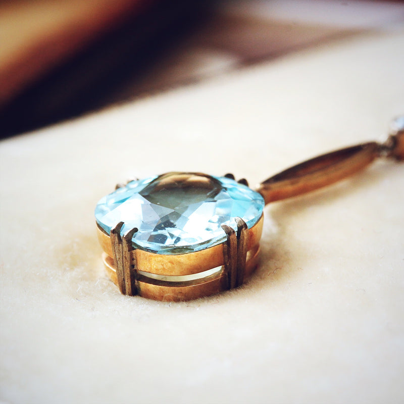 Edwardian Aquamarine & Diamond Lavaliere Necklace