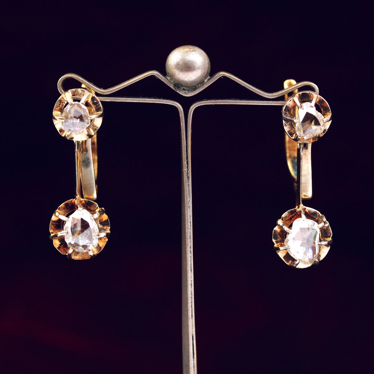 Vintage Rose Cut Diamond Drop Earrings