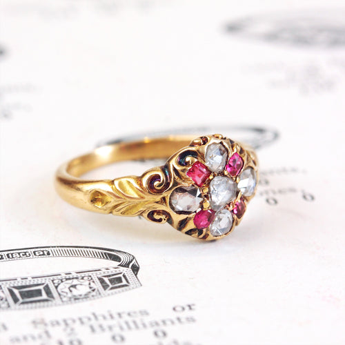 Scarce and Beautiful Ruby and Diamond Cluster Ring