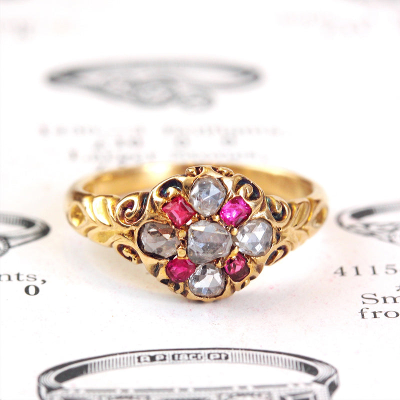 Scarce & Beautiful Ruby & Diamond Cluster Ring