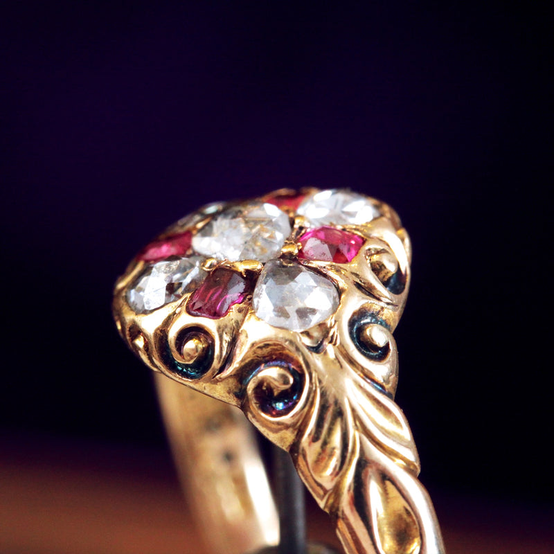 Scarce & Beautiful Ruby & Diamond Cluster Ring