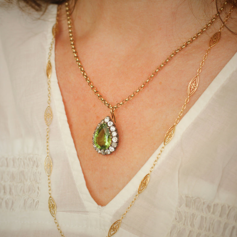 Grandiloquent Victorian Peridot & Diamond Convertible Bangle