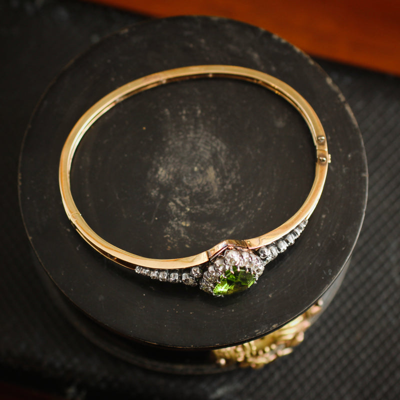 Grandiloquent Victorian Peridot & Diamond Convertible Bangle