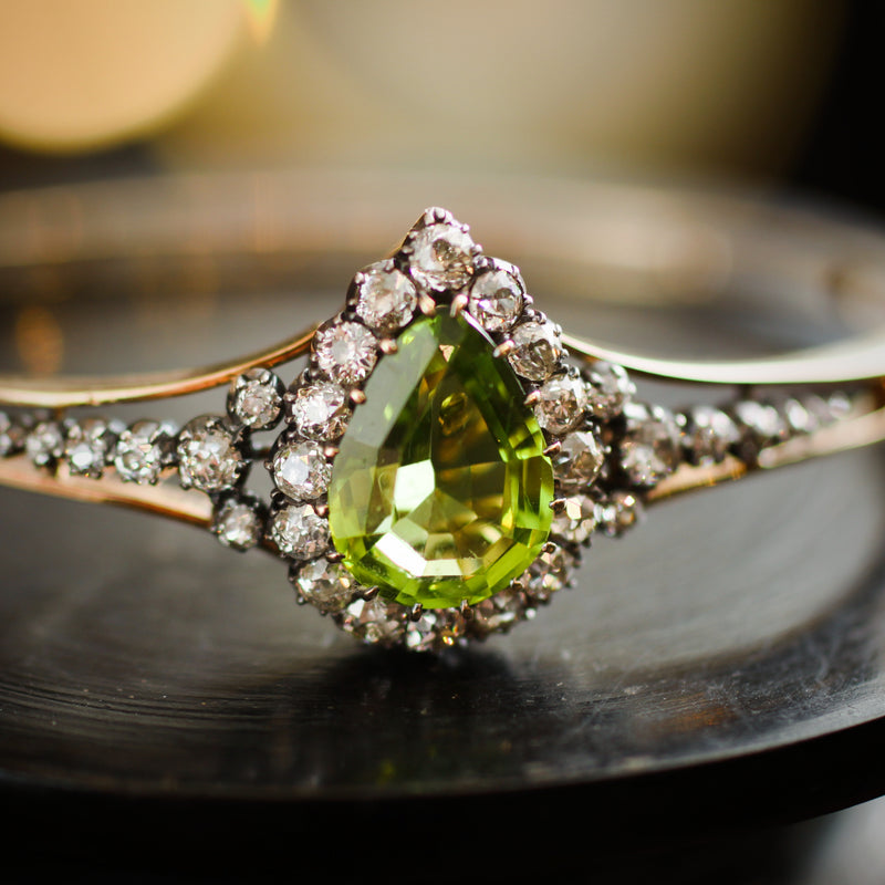 Grandiloquent Victorian Peridot & Diamond Convertible Bangle