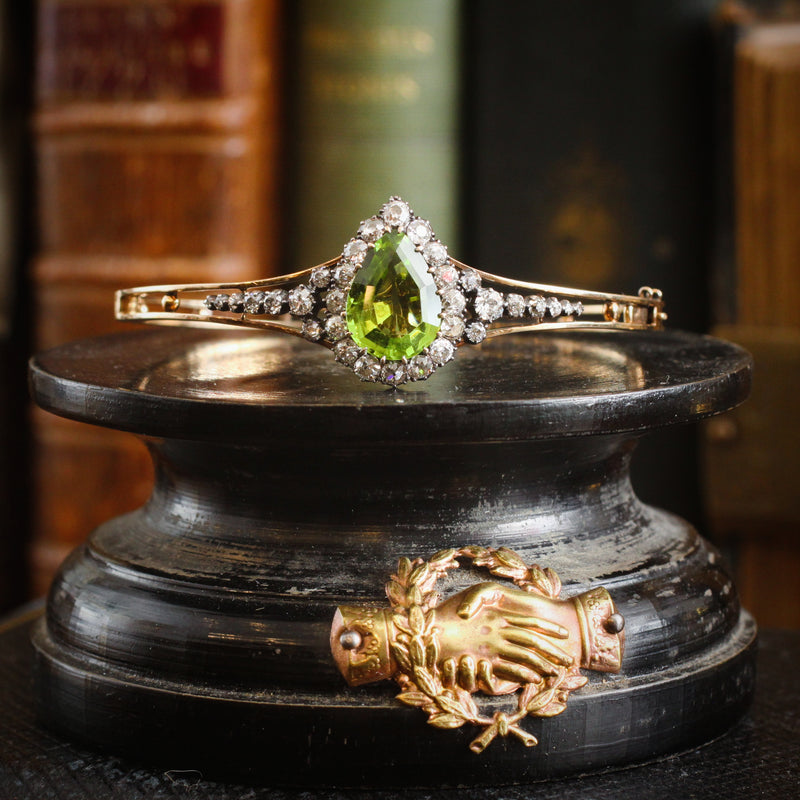 Grandiloquent Victorian Peridot & Diamond Convertible Bangle