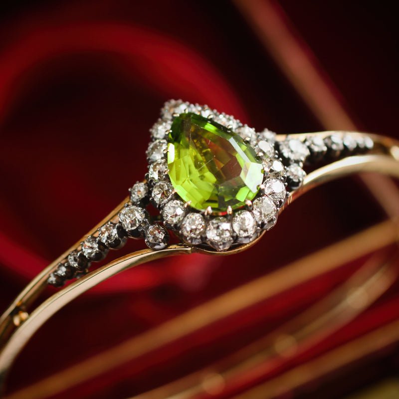 Grandiloquent Victorian Peridot & Diamond Convertible Bangle