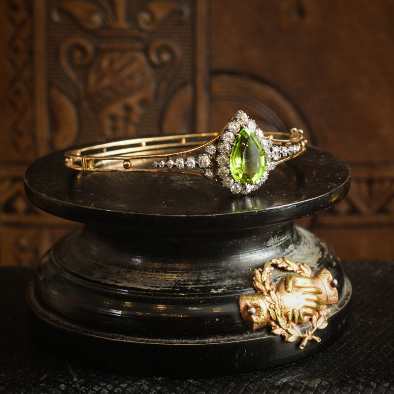 Grandiloquent Victorian Peridot & Diamond Convertible Bangle