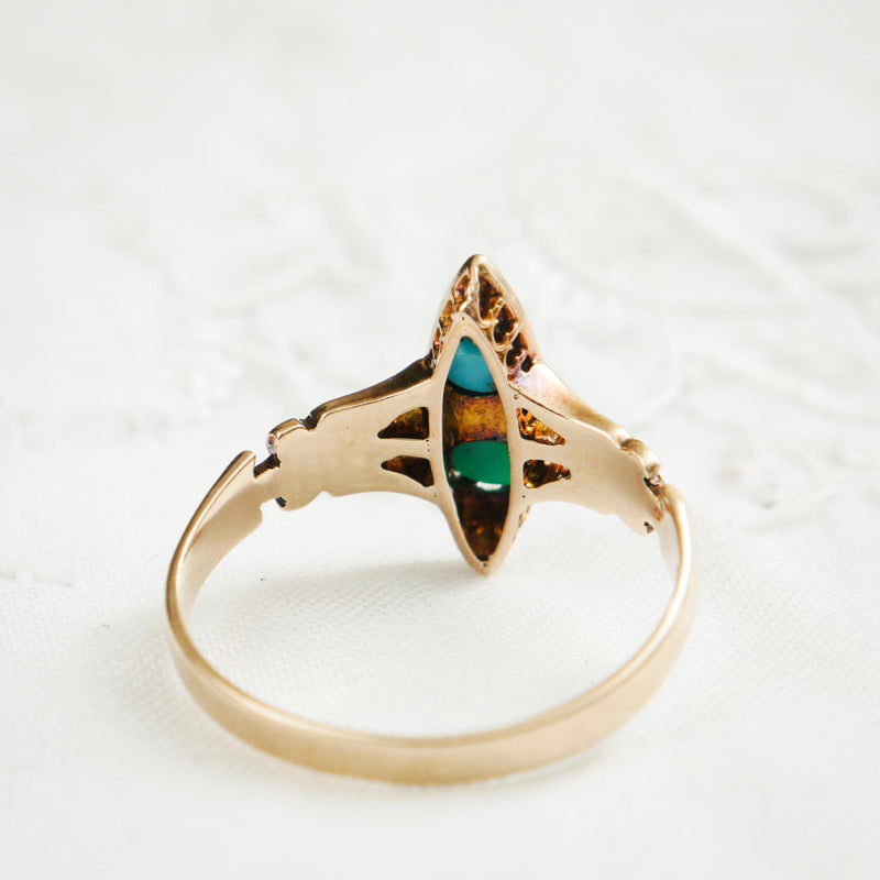 Poetic Art Nouveau Turquoise & Seed Pearl Ring